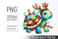 Watercolor Christmas Turtle With Lights Clipart PNG Bundle Product Image 9