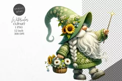 Gnome clipart, Gnome with sunflowers clipart, Summer clipart Product Image 1