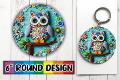 Lively Owl 3D Sublimation : Colorful Art Round, Keychain Product Image 1