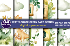 Watercolor Green Baby Scenes Paper PNG Product Image 1