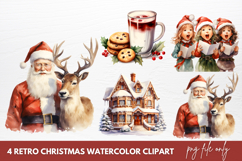 Retro Christmas Watercolor Sublimation Clipart Product Image 1