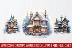 Watercolor Christmas Winter Houses Clipart, Product Image 1