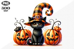 Halloween Cat And Pumpkin Sublimation - Clipart PNG Design Product Image 1