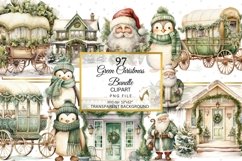 Watercolor Green Christmas Clipart PNG bundle, Cozy Green Product Image 4