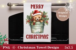 Merry Christmas Kitchen Dish Towel, Christmas Bear Towel PNG Product Image 1