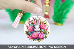 Bunny Round Keychain, Bunny Flowers Keychain Design Product Image 1