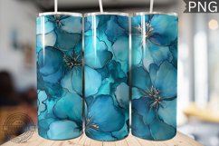 Teal Alcohol Ink Flower Tumbler Wrap -High Quality 300 Dpi Product Image 1