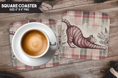 Cute Cat, Animals coaster, Buffalo Plaid Square Coaster PNG Product Image 1