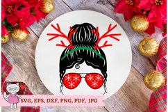 Deer horns Messy Bun, Mom Daughter svg, Mom Life Glasses Product Image 5