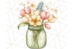 Flowers in Glass Jars PNG, Rustic Floral Watercolor Clipart Product Image 5