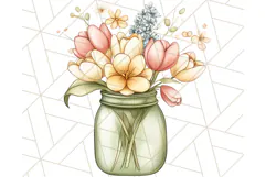 Flowers in Glass Jars PNG, Rustic Floral Watercolor Clipart Product Image 5
