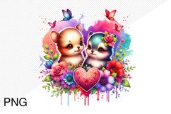 Baby Animals With Heart With Flowers- Clipart Sublimation Product Image 1