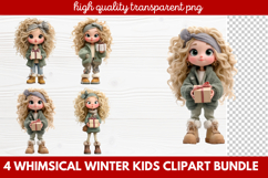 4 Whimsical Winter Kids Clipart | Cute Winter Kids PNG Product Image 1