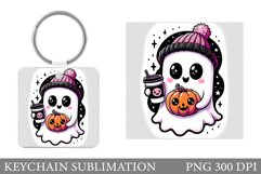 Cute Ghost Keychain Design. Halloween Keychain Sublimation Product Image 1
