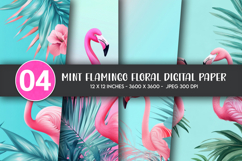 Mint Flamingo Floral Digital Paper Product Image 1