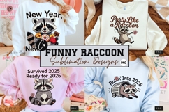 New Year Funny Raccoon PNG - 4 Designs Product Image 1