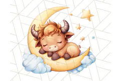 Sleeping Baby Animals PNG, Moon and Stars Nursery Clipart Product Image 5