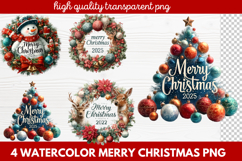 4 Watercolor Merry Christmas PNG | Festive Holiday Product Image 1