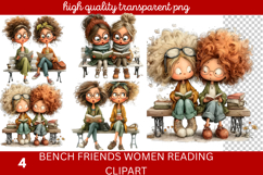 Bench friends Women reading Clipart Product Image 1