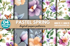 Pastel Spring Flower Pattern Digital Paper Background PNG Product Image 1
