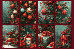 Vintage Red Green Christmas Digital Paper Bundle, A4 size Product Image 6