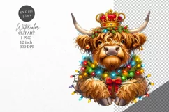 Christmas clipart, Highland cow clipart, Winter sublimation Product Image 1