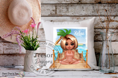 Relax Yoga Beach Meditation Design, Wellness Chibi girl PNG Product Image 9