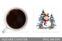 Snowman Square Coaster. Snowman Coaster Sublimation Product Image 1