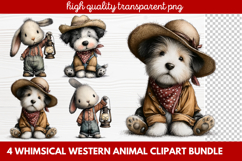4 Whimsical Western Animal Clipart | Cute Cowboy Animals PNG Product Image 1