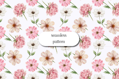 Pink Floral Seamless Watercolor Pattern Soft Blossom Art Product Image 1