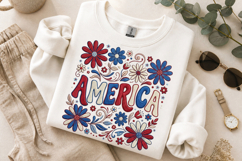 America PNG, Faux Embroidery Patriotic Flower Sublimation Product Image 8