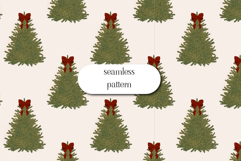Christmas Tree Pattern with Red Bows on Cream Background Product Image 1
