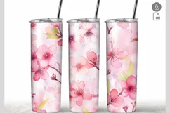 Pink Blossom Flower Watercolor 20 oz Tumbler Wrap Sublimatio Product Image 1