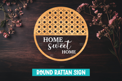 Round Rattan Welcome Sign with Laser Cut, Rustic Boho Sign Product Image 1