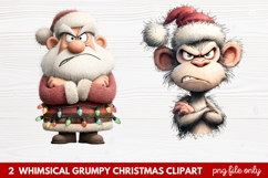 2 Whimsical Grumpy Christmas Clipart | Funny Grumpy Holiday Product Image 1