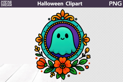Cute Halloween Ghost Clipart | Floral Frame Pastel PNG Product Image 1