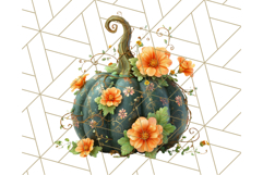 Pumpkin Clipart with Fall Flowers PNG Autumn Illustration Product Image 5