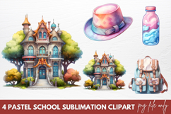 Pastel School Sublimation Clipart, Back to School Clipart Product Image 1