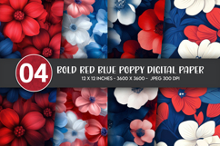 Bold Red Blue Poppy Digital Paper Product Image 1