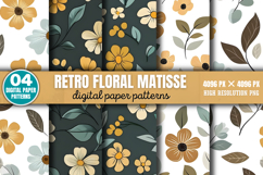 Retro floral matisse pattern Digital Paper Background PNG Product Image 1