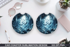 Haunted Bats Car Coaster Sublimation| Halloween Coaster PNG Product Image 1
