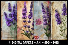 4 Vintage Lavender Digital Papers I Junk Journal Page Product Image 1