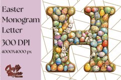 Easter Letter H Clipart, Bunny Alphabet PNG, Egg Monogram Product Image 1