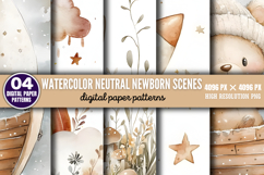 Watercolor Neutral Newborn Scenes Paper Bundle PNG Product Image 10