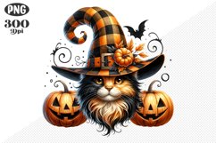 Halloween Cat And Pumpkin Sublimation - Clipart PNG Design Product Image 1