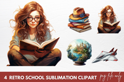 Retro School Sublimation Clipart, School Clipart PNG Product Image 1
