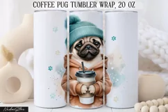 Cute Pug Coffee Tumbler Wrap|Sublimation PNG. Product Image 1