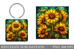 Stained Glass Sunflowers Keychain. Flowers Keychain Design Product Image 1