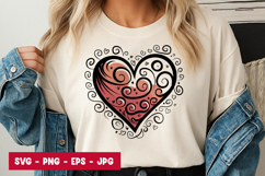 Red Swirl Hand Drawn Heart Decorative SVG PNG Product Image 1