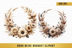 Watercolor Boho Beige Bouquet Clipart, Boho Flowers png Product Image 1